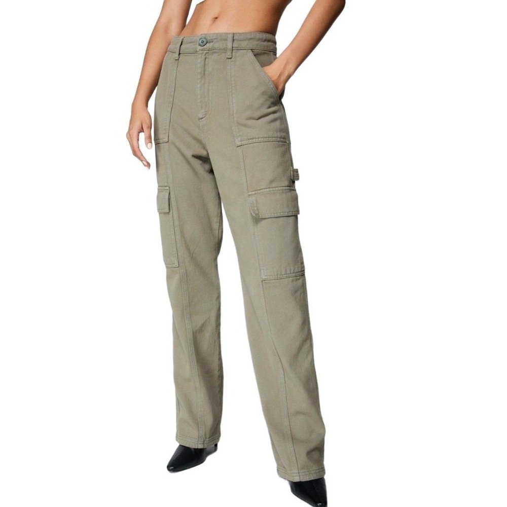 Nasty Gal Pants Womans 12 Utility Cargo Pants Khaki Cotton Workwear Streetwear